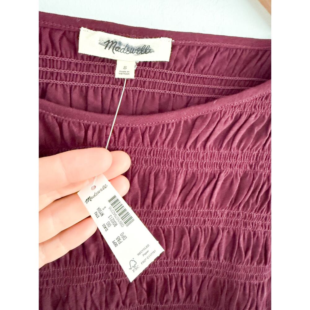 Madewell | NWT Smocked Boatneck Top Dark Pomegranate | Sz S - Picture 5 of 9